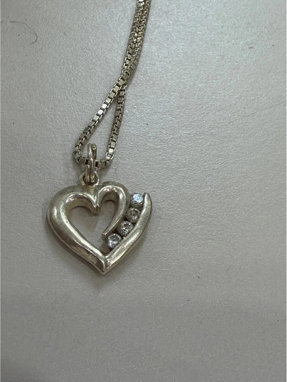 Sterling Silver Heart Pendant Necklace with Clear Stones